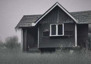 Une maison moche en noir et blanc