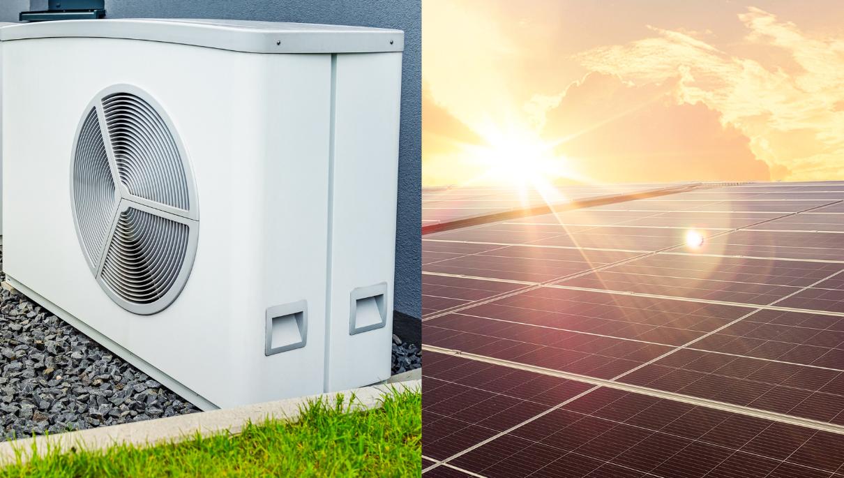 Pompe à chaleur à gauche VS panneau solaire à droite