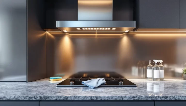 Cuisine moderne avec des meubles éclatants et des équipements contemporains.