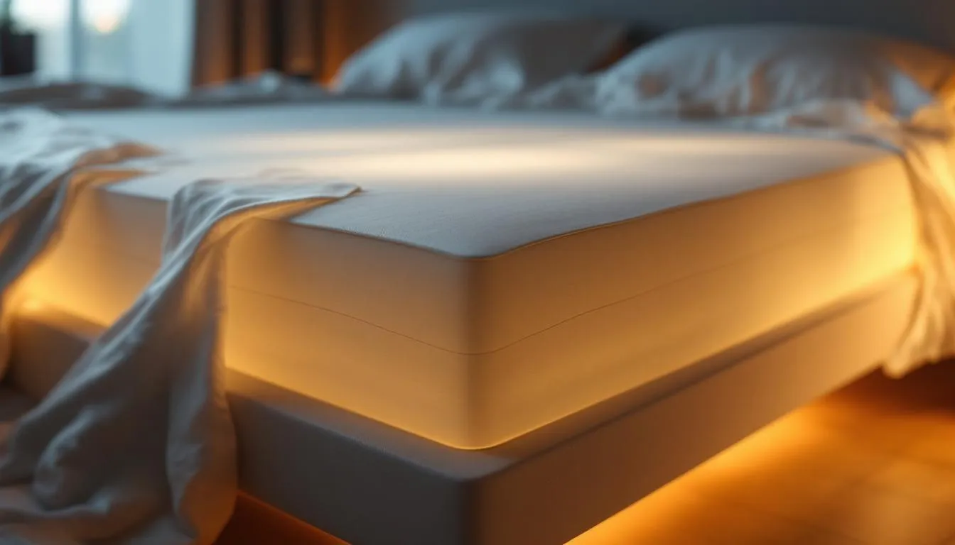 Sommier élégant dans une chambre accueillante avec des textures douces et des teintes chaleureuses.