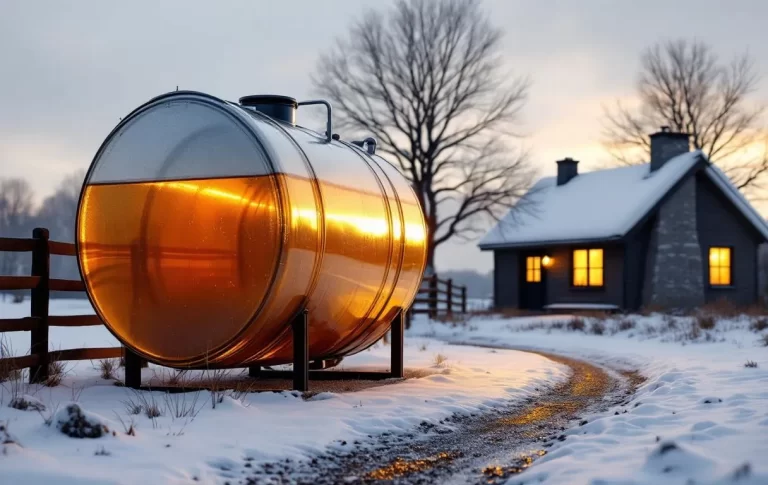Un réservoir d’huile recouvert de neige.
